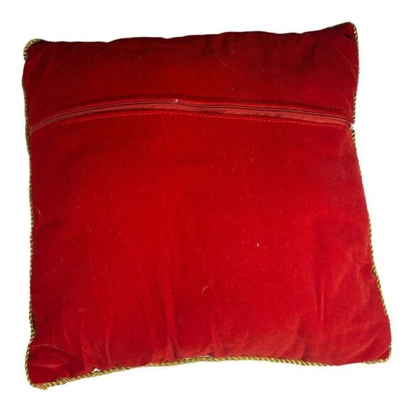 Vintage Red Velvet Applique Christmas Throw Pillow Santa Delivering Presents 11" - Picture 2 of 2